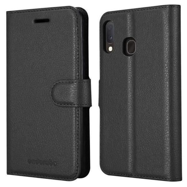 Coque - CADORABO - Samsung Galaxy A20e - Similicuir - Magnetisk Stängning - Horisontell Ställning KOLSVART
