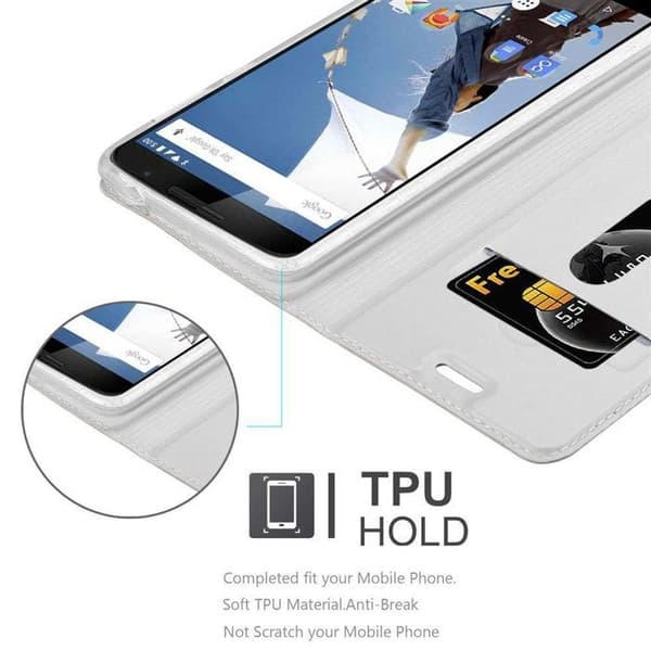 Fodral med lock för Motorola Google NEXUS 6 Etui i KLASSISK SILVER Plånbok Stötsäker Grå