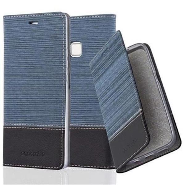 Coque Huawei P9 LITE - CADORABO - Design TISSUE-SIMILICUIR - Mörkblå svart - Flexibel - Magnetisk mörkblå svart