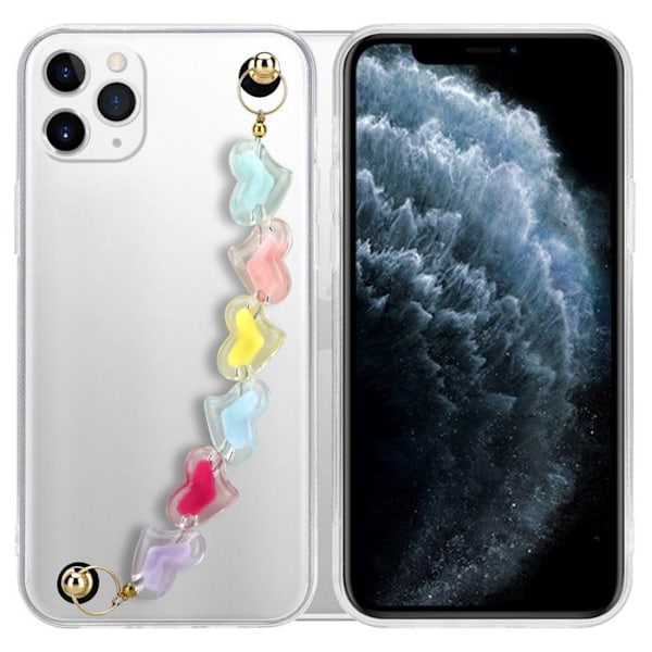 Transparent skal för Apple iPhone 11 PRO MAX med färgglada hjärtan Hölje Cover Case i flexibel TPU-silikon med kedja Vit