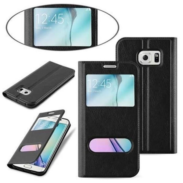 Samsung Galaxy S6 EDGE-fodral i COMET BLACK från Cadorabo (Design VIEW) Helt skyddsfodral med flip flik, stativ