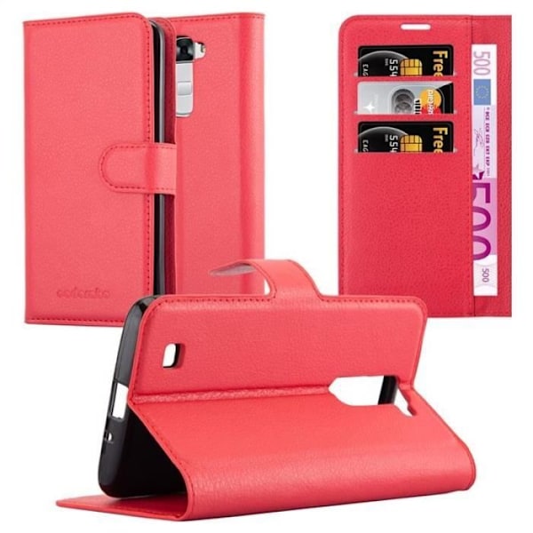Coque - CADORABO - LG K7 2016 - Syntetiskt läder Röd - Horisontellt stöd - 3 fack för kort Röd