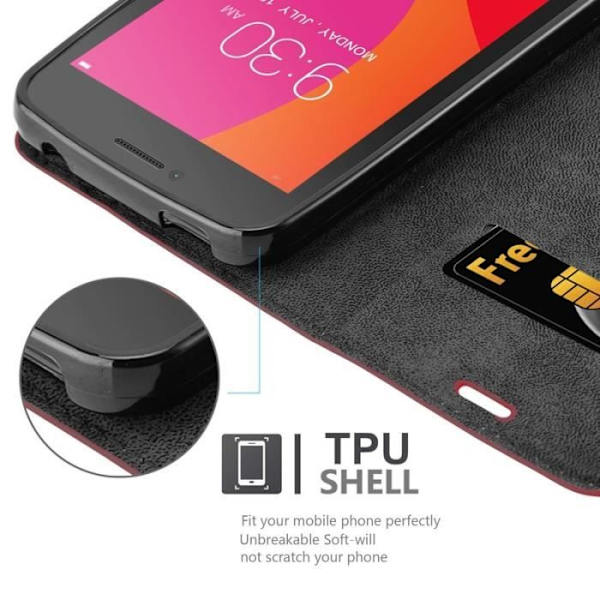Lenovo A PLUS-fodral i APPLE RED från Cadorabo (INVISIBLE MAGNETIC CLOSURE Design) Helt skyddsfodral med flipflik