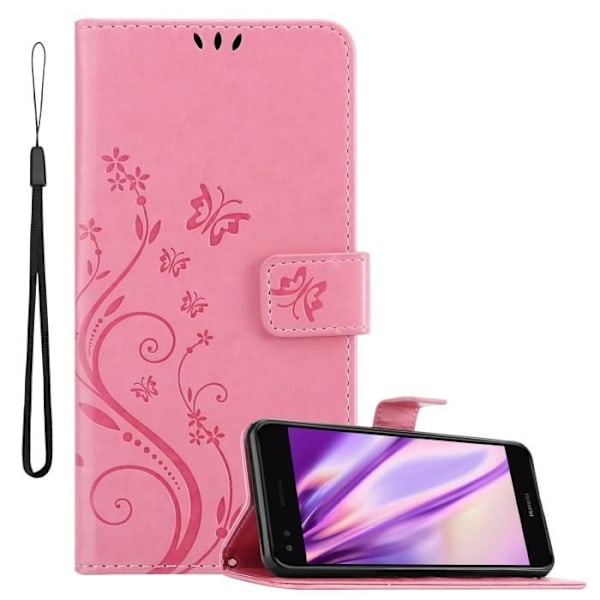 Coque för Huawei Y6 PRO 2017 - CADORABO - Rosafloral - Syntetiskt läder - Magnetisk stängning - Ställfunktion Rosa blommig
