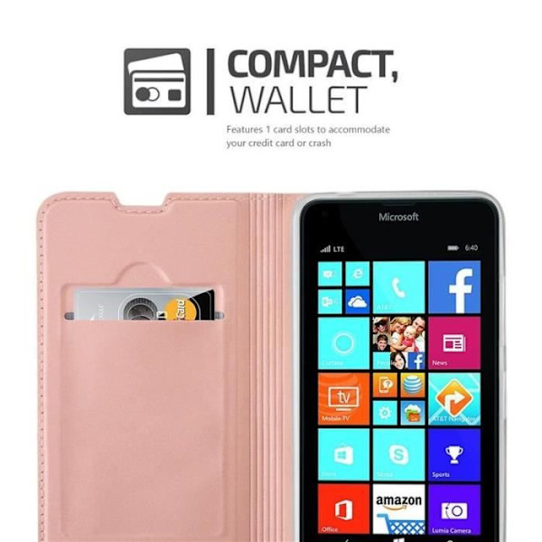Nokia Lumia 640 Fodral i CLASSY ROSE GOLD från Cadorabo (MATTE METALLIC Design) Fullt skyddsfodral med flip-skydd och