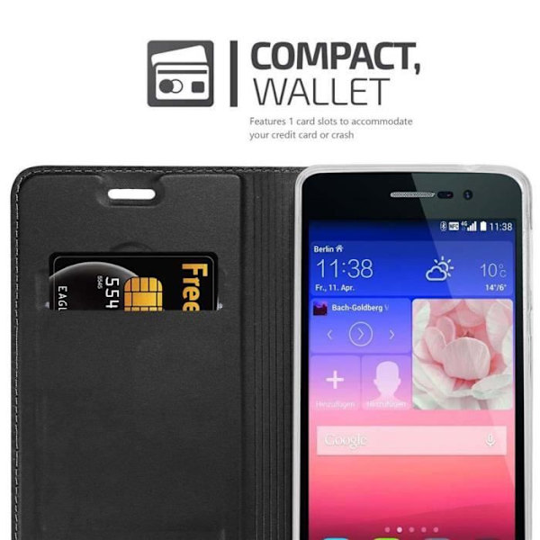 Coque - CADORABO - Huawei ASCEND P7 - Klassisk och modern - Magnetisk stängning - Ställningsfunktion Svart
