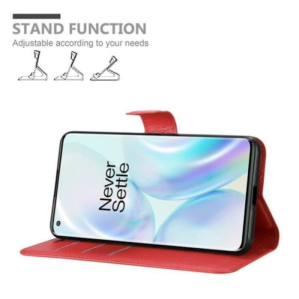 Coque - CADORABO - Oneplus 8 Pro - Similicuir - Röd - Fästande stöd funktion Röd