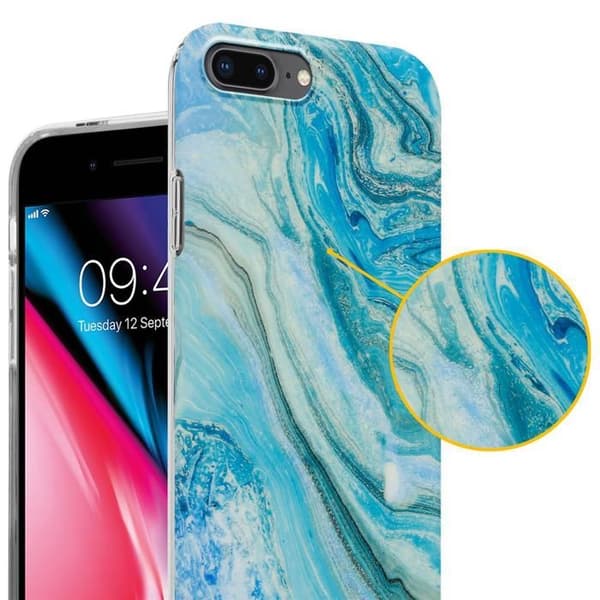 Skal för iPhone 7 PLUS / 7S PLUS / 8 PLUS i Blågrön Marmor Nr. 25 Skyddsetui Blå