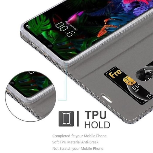 Plånboksfodral - CADORABO - LG G8 - Läderimitation - Tygdesign - Magnetisk stängning Svart