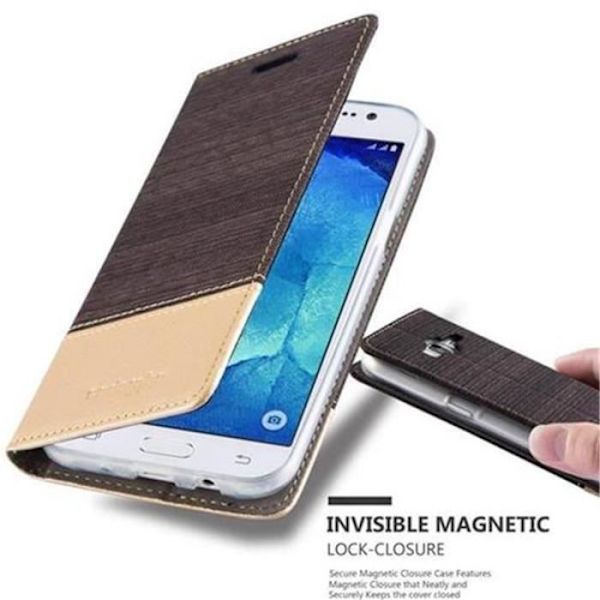 Samsung Galaxy J5 2015 (5) fodral i ANTRACITGULD från Cadorabo (TYG-LÄDERDESIGN) Helt skyddsfodral med flipflik