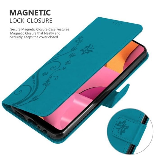 Fodral till Samsung Galaxy A20S - CADORABO - Blommönster - Imiterat läder - Stativfunktion - 3 kortplatser Blå
