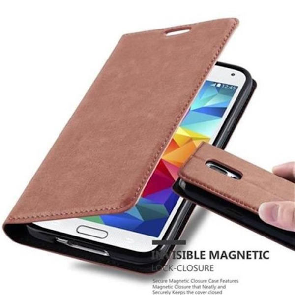 Cadorabo Fodral Samsung Galaxy S5 / S5 NEO BRUNT MEDIUM Osynlig magnetisk STÄNGNING Fodral Fodral stöder kortplats för stativ