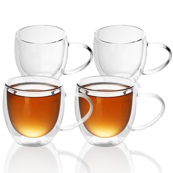 Intirilife 4X dubbelväggigt termiskt glas 200-300 ml - Munblåst isolering för Latte Macchiato eller tvättbart kaffe