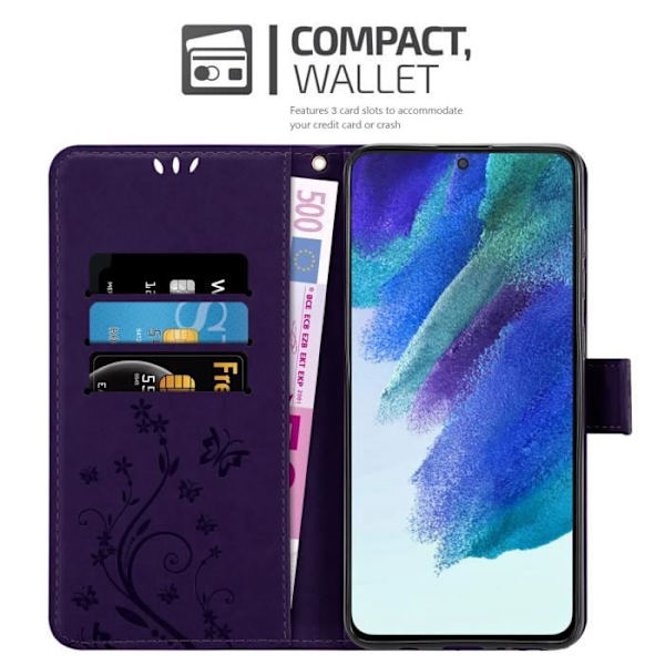 Coque - CADORABO - Samsung Galaxy S22 PLUS - Blommig - Similäderskinn - Plånbok med ställfunktion Mörk lila