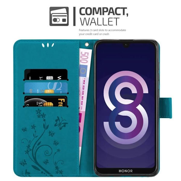 Coque - CADORABO - Huawei Y5 2019 / Enjoy Play 8 / Honor 8S - Similicuir - Floral - Magnetisk stängning Blå