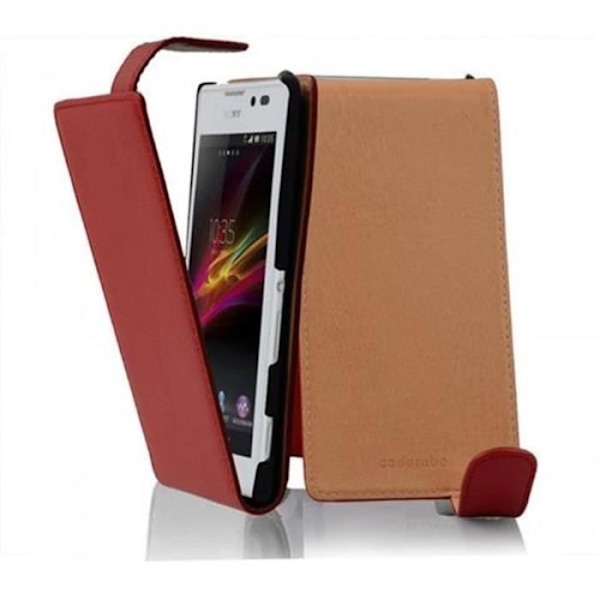Cadorabo Sony Xperia C DESIGN FLIP-stil Fodral Skal i konstläder Struktur KÖRSBÄRSRÖD