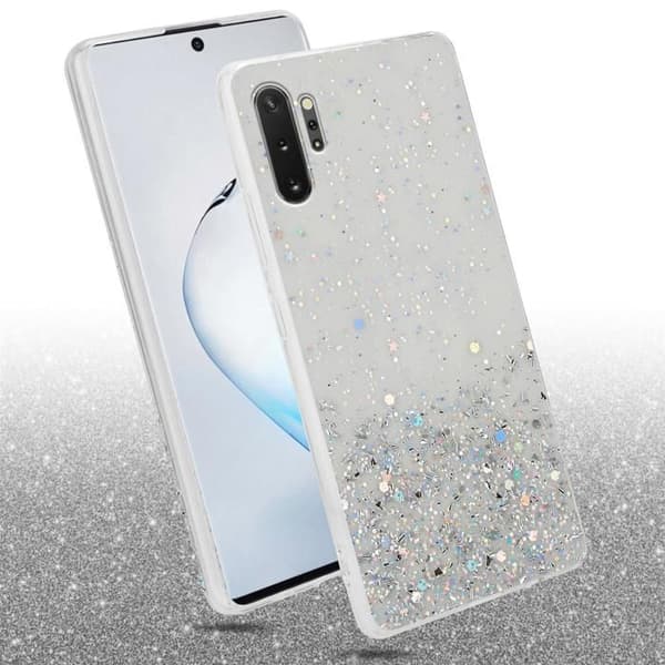 Transparent skal för Samsung Galaxy NOTE 10 PLUS med glitter, skyddande design med glittrande effekt Vit