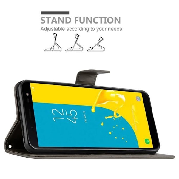 Coque - CADORABO - Samsung Galaxy J6 2018 - Simili läder - Grå blommig - Plånbok med Ställningsfunktion Blommig grå