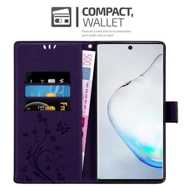 Coque - CADORABO - Samsung Galaxy NOTE 10 - Similicuir - Floral - Stödfunktion Lila