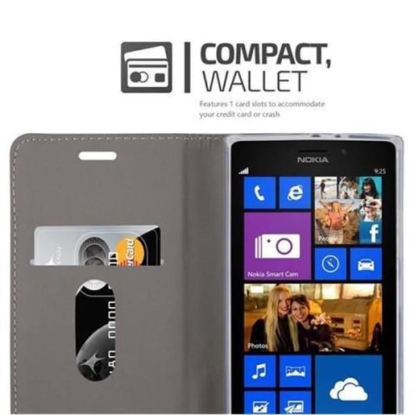 Cadorabo Nokia Lumia 925 Fodral LJUSGRÅ BRUNT TYG-IMATISKT LÄDER Magnetisk Fodral Fodral med stativ och kortplats