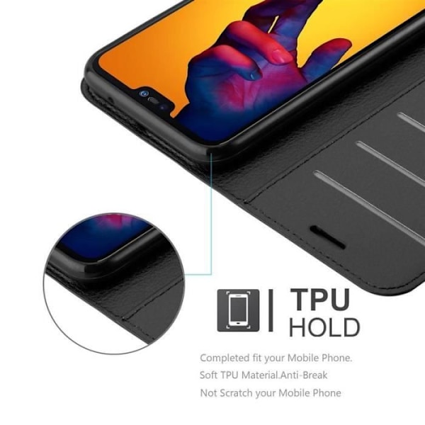 Coque - CADORABO - Huawei P20 LITE - Syntetiskt läder Svart - Horisontellt stöd - 3 kortfack Svart