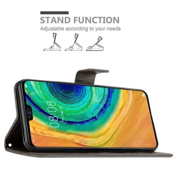 Etui för Huawei MATE 30 - CADORABO - Grå Blommig - Syntetläder - Ställfunktion - Fack för Kort Blommig grå