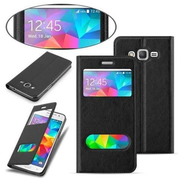 Samsung Galaxy GRAND PRIME i COMET BLACK av Cadorabo (Design VIEW) Helt skyddsfodral med flip flik, stativ