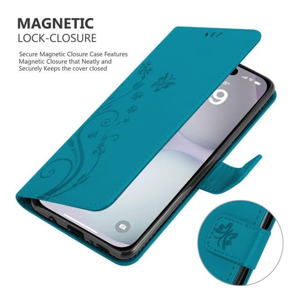 Fodral med lock för iPhone 16 Etui i BLÅ BLOMSTER Design Floral Plånboksskydd Blå