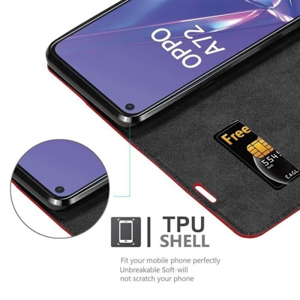 Fodral - CADORABO - Oppo A52 - Äppelröd - Magnetisk stängning - Stativfunktion ÄPPELRÖD
