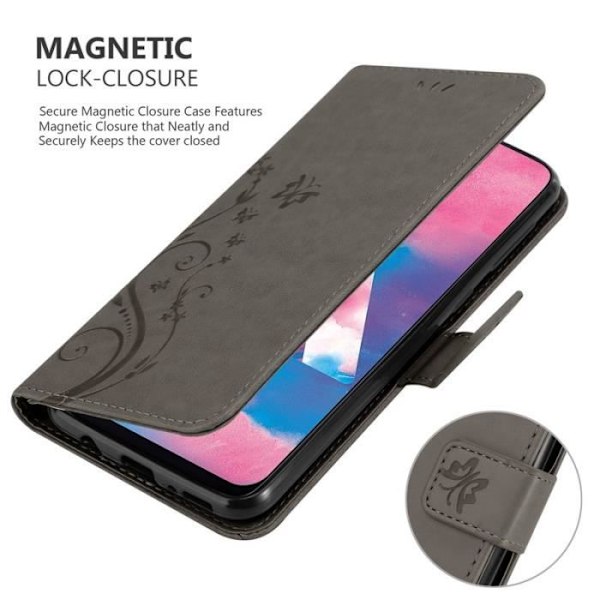 Fodral till Samsung Galaxy M30 - CADORABO - Blommönster - Imiterat läder - 3 kortplatser - Praktiskt stöd Grå