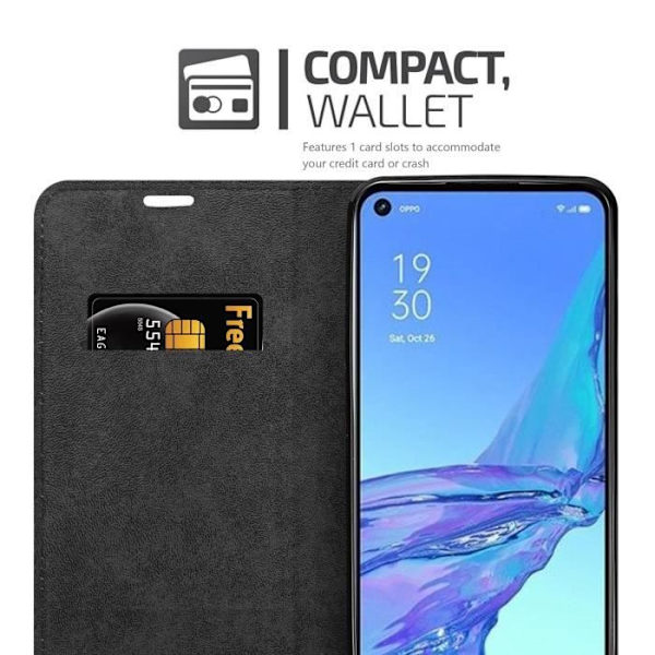 Skydd för Oppo A53 - CADORABO - NATT SVART - Ultrafin - Magnetisk stängning - Ställfunktion NATTSVART