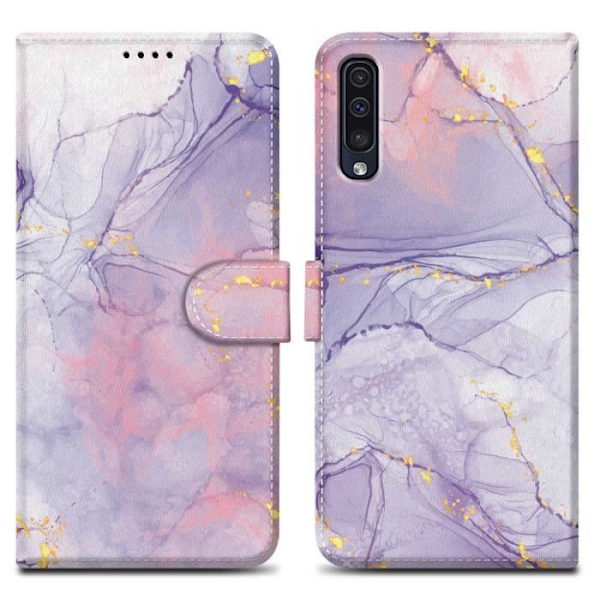 Fodral till Samsung Galaxy A50 4G / A50s / A30s Fodral i rosa lila marmor nr 5 fodral Skydd Magnetisk stängning Por Rosa lila