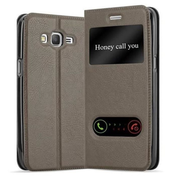 Samsung Galaxy GRAND PRIME Fodral i STONE BROWN by Cadorabo (Design VIEW) Helt skyddande fodral med flipskydd, stativ