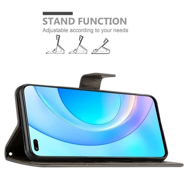Fodral med lock för Honor 50 LITE Etui i GRÅTT BLOMMÖNSTER Skydd Design Blommig Plånbok Grå