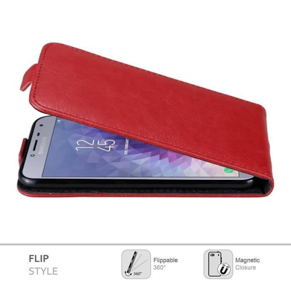 Coque - CADORABO - Samsung Galaxy J4 2018 - Röd - Syntetiskt läder - Magnetstängning Röd