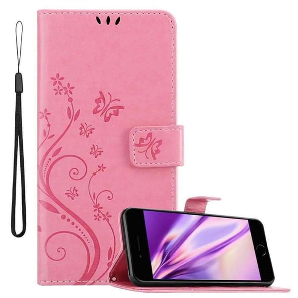 Fodral med lock för iPhone 7 PLUS / 7S PLUS / 8 PLUS Etui i ROSA BLOMMÖNSTER Skydd Design Blommig Plånbok Ros