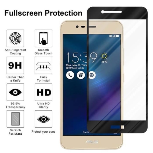 Härdat glas för Asus ZenFone 3 MAX 5.2 TRANSP, SVART skyddsfilm Asus ZenFone 3 MAX 5.2 komplett skärm Asus ZenFone 3 MAX 5.2