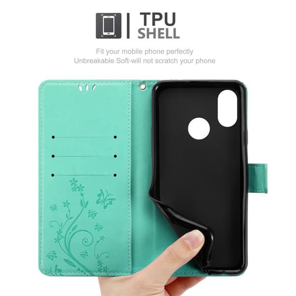 Fodral med lock för Xiaomi Mi 8 Etui i TURKOS BLOMMÖNSTER Skydd Design Blommig Plånbok Blå