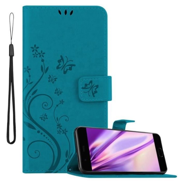 Coque för Huawei P10 - CADORABO - BLÅ FLORAL - Syntetskt läder - Ställfunktion - Fack för kort BLOMMA BLÅ