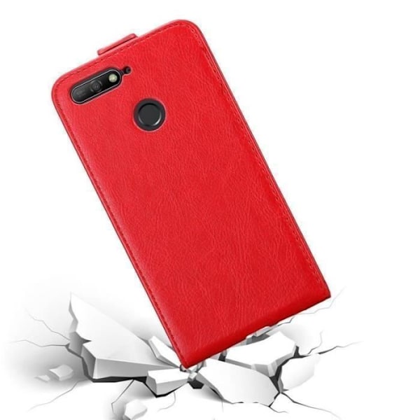 Flip-fodral - CADORABO - Huawei Y6 PRIME 2018 - Röd konstläder - Magnetisk stängning - Fullständigt skydd Röd