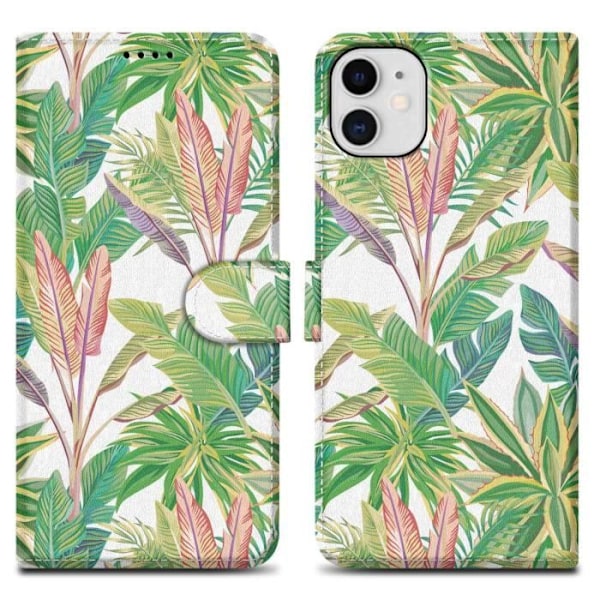 Coque - CADORABO - iPhone 11 - Grön tropisk skog - Syntetläder - Magnetisk stängning Grön
