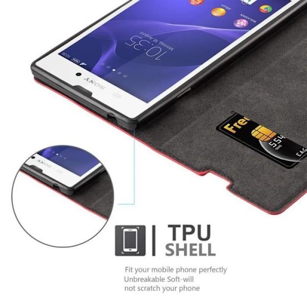 Sony Xperia T3 fodral i APPLE RED från Cadorabo (INVISIBLE MAGNETIC CLOSURE Design) Helt skyddande fodral med flip flik