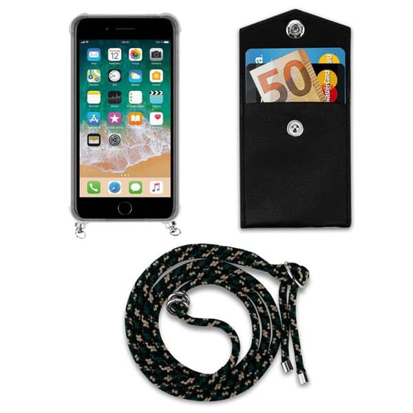 Skal för iPhone 7 PLUS / 7S PLUS / 8 PLUS med kamouflage och justerbar rem brun