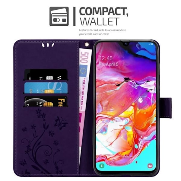 Fodral till Samsung Galaxy A70 - CADORABO - Lila - Imiterat läder - Blommönster - Stativfunktion Lila