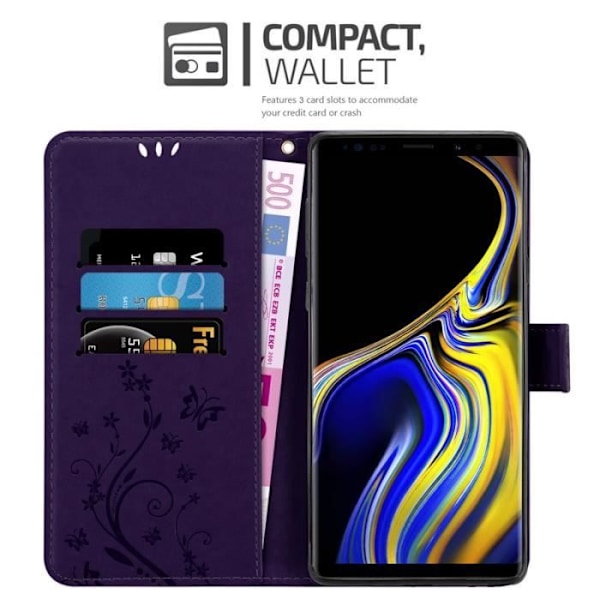 Coque - CADORABO - Samsung Galaxy NOTE 9 - Blommönstrad konstläder - Stödfunktion - 3 kortfack Lila