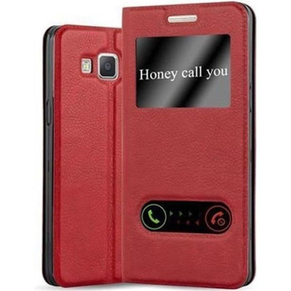 Samsung Galaxy A5 2015 (5) Fodral i SAFFRANSRÖTT från Cadorabo (Design VIEW) Helt skyddsfodral med flipskydd, stativ