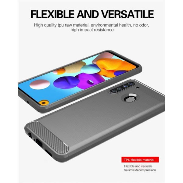 Etui för Samsung Galaxy A21 - CADORABO - BORSTAD GRÅ - Silikon TPU - Lätt skydd - Kolfiberdesign BORSTAD GRÅ