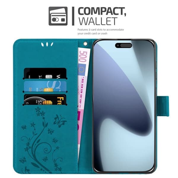 Fodral med lock för iPhone 17 PRO MAX Etui i BLÅ BLOMSTER Design Floral Plånbok Blå