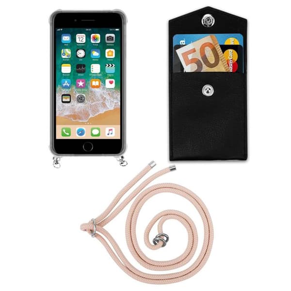 iPhone 7 PLUS / 7S PLUS / 8 PLUS skal med roséguld pärlemor och justerbar rem Ros