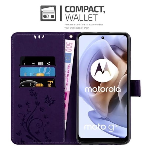 Coque - CADORABO - MOTO G31 / G41 - Similicuir - Floral Lila Mörk - Skyddsställning Mörklila blommig